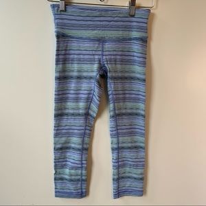 Lululemon Wunder Under Cropped Legging Space Dye Stripe Blue/Green Size 4